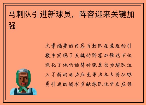 马刺队引进新球员，阵容迎来关键加强